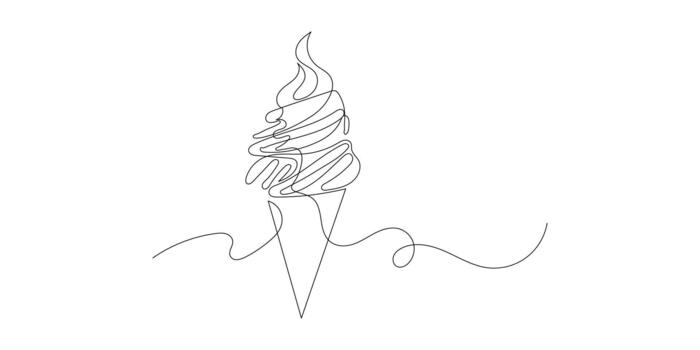 Continuous Single Line Art Soft Serve Ice Cream Cone vector