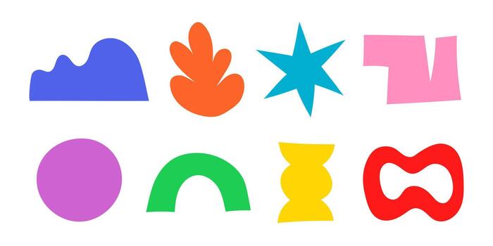 Set of colorful abstract geometric shapes in modern minimalist style. Bright and playful design elements perfect for posters, backgrounds, and creative graphic projects vector