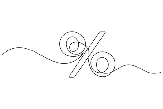 Simple percent icon formed with one single continuous line vector