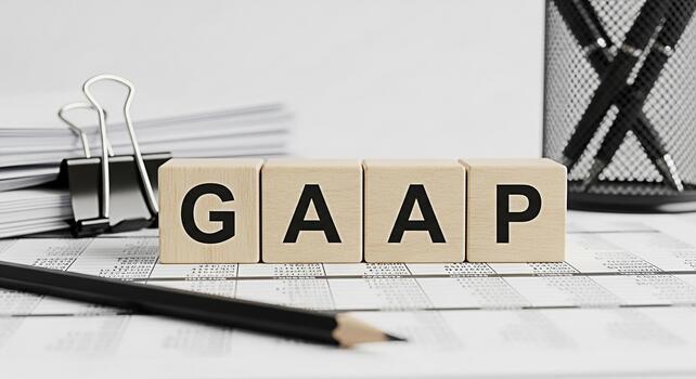 Wooden blocks spelling GAAP resting on financial documents in a bright office setting representing accounting principles and financial compliance conveying accuracy and transparency in business operat photo