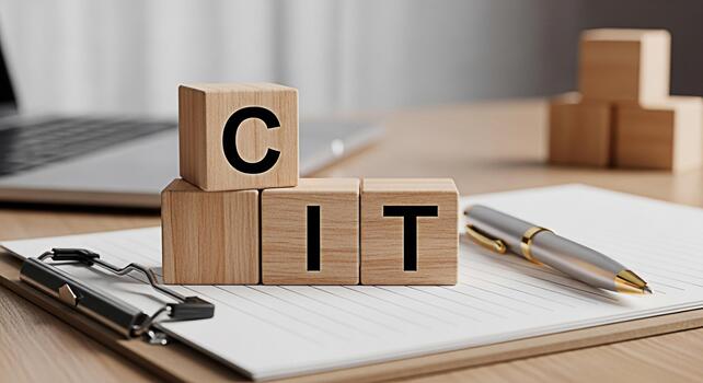 Wooden blocks spelling CIT placed on a clipboard in a bright office symbolizing computer information technology innovation and modern solutions for business and education in a digital environment photo