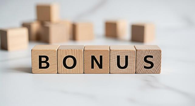 de madera bloques ortografía prima en un mármol superficie representando un incentivo programa financiero recompensa o empleado beneficio creando un positivo y motivacional atmósfera en un corporativo ajuste foto