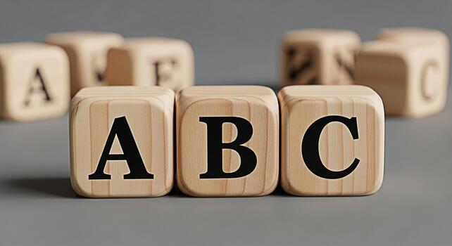 Wooden alphabet blocks displaying ABC on a gray surface representing early childhood education and learning the basics in a playful and engaging environment fostering curiosity and development photo