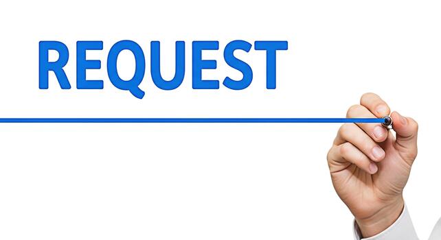 Hand drawing a line under the word Request on a white background symbolizing a need for action and highlighting the importance of the request with a sense of urgency photo