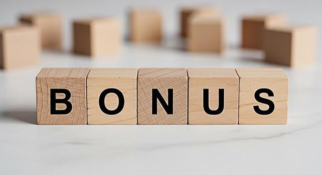 de madera bloques ortografía prima en un blanco mármol superficie representando un incentivo programa extra recompensas y financiero ganancia en un negocio ambiente creando un positivo y motivacional atmósfera foto