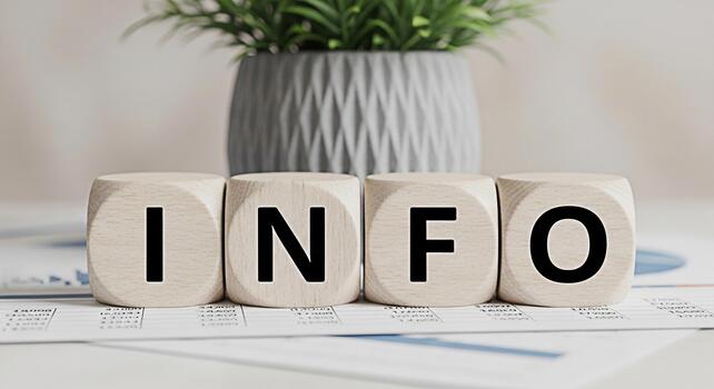 Wooden blocks displaying the word INFO on a financial document in a bright office setting symbolizing data analysis information access and informed decisionmaking for business success photo