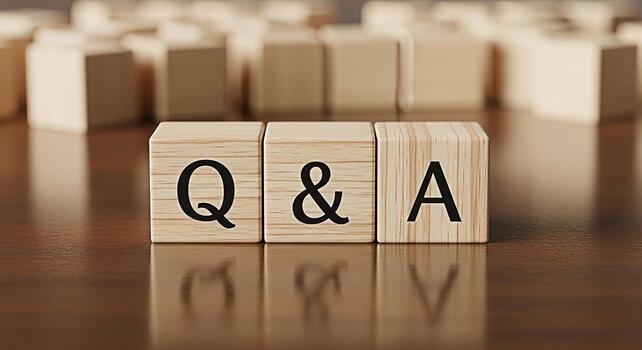 Wooden blocks spelling out Q A on a reflective wooden surface representing questions and answers in a business or educational setting fostering a sense of clarity and understanding photo