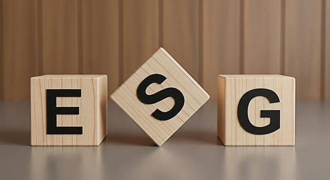 Wooden blocks displaying ESG letters in a corporate setting symbolizing environmental social and governance principles promoting sustainability and responsible business practices for longterm value cr photo
