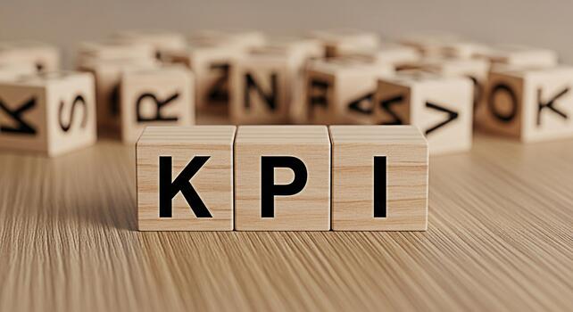 Wooden blocks displaying KPI on a wooden surface representing key performance indicators in a business setting conveying a message of success and strategic planning for achieving goals photo