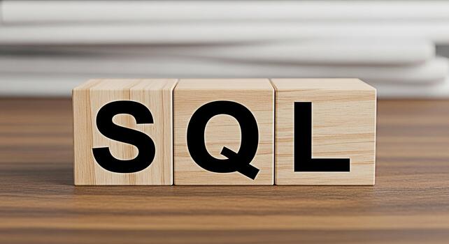 SQL letters displayed on wooden blocks sitting on a desk representing database management and data querying conveying a sense of organization and efficiency in a professional environment photo