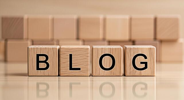 Wooden blocks spelling BLOG on a wooden surface representing online content creation and sharing conveying a sense of information and community in a digital environment photo