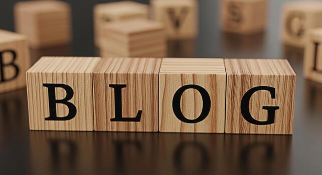 Wooden blocks spelling BLOG on a reflective surface creating a minimalist and conceptual image for online content creation digital marketing and sharing ideas in a modern and creative environment photo