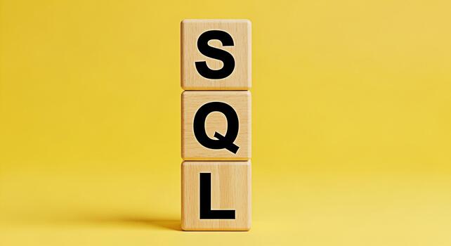 Wooden blocks spelling SQL on a vibrant yellow background representing database management and querying conveying a clear and concise message about data handling and structured query language photo