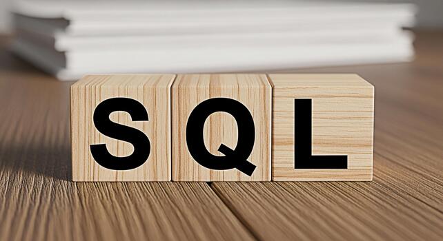 Wooden blocks spelling SQL on a wooden table representing database management and query language conveying a sense of organization and precision in a professional environment photo