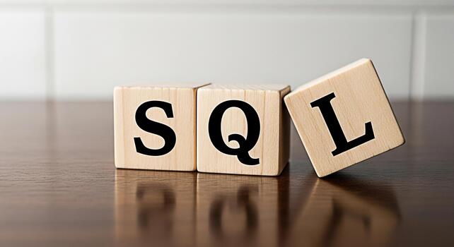 Wooden blocks spelling SQL on a dark wooden table representing database management and query language conveying a sense of precision and organization in a business setting photo