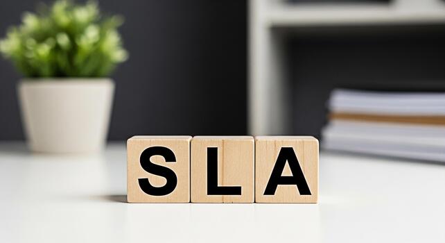 de madera bloques mostrando Sla en un brillante blanco escritorio en un moderno oficina ajuste simbolizando Servicio nivel acuerdo y compromiso a calidad y cliente satisfacción transporte profesionalismo y real foto