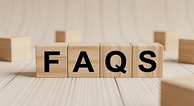 Wooden blocks spelling FAQs on a wooden surface representing frequently asked questions in a simple and approachable way creating a sense of clarity and understanding for information seekers photo