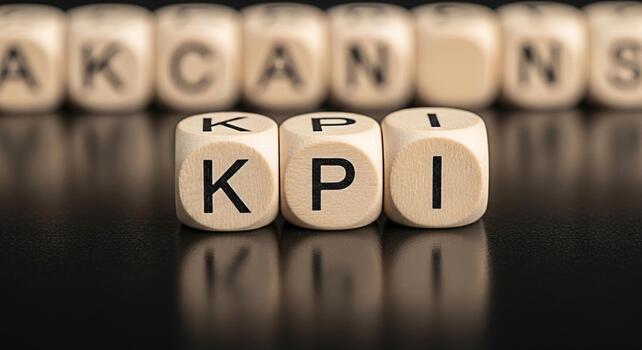 Wooden blocks spelling out KPI on a dark surface representing key performance indicators and business metrics in a corporate environment conveying a sense of focus and strategic planning photo
