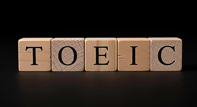 Wooden blocks spelling TOEIC on a dark surface representing English proficiency testing showcasing educational assessment and the importance of language skills for global communication and career adva photo