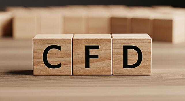 Wooden blocks spelling CFD on a wooden surface representing contracts for difference in a neutral setting conveying a sense of financial trading and investment opportunities with a minimalist design photo