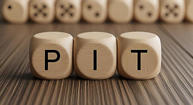 Wooden dice spelling PIT on a wooden surface representing challenges and obstacles in a closeup shot symbolizing difficulty and the need for strategic problemsolving in business and life photo
