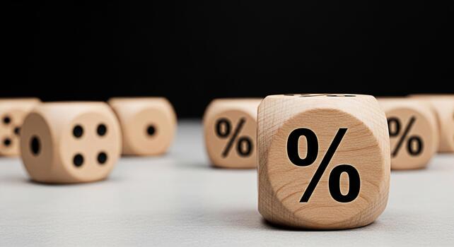 de madera dado mostrando porcentaje señales en un neutral superficie representando interesar tarifas y financiero riesgo en un revisado estudio ajuste transporte un sentido de calculado inversión y potencial ganancia foto