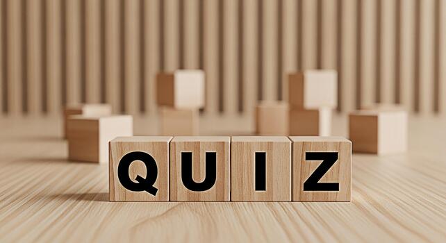 Wooden blocks spelling QUIZ on a wooden table in a bright studio creating a playful and educational atmosphere perfect for online learning platforms and interactive content creation photo