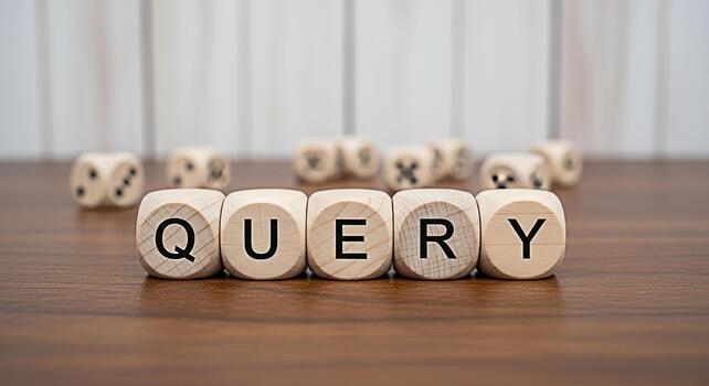 Wooden cubes spelling QUERY on a wooden table representing information retrieval and search engine optimization conveying a message of data analysis and online research in a digital age photo