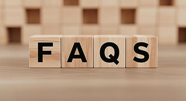 Wooden blocks displaying FAQs on a wooden surface symbolizing information access and customer support in a clean minimalist setting conveying clarity and helpfulness for online resources photo