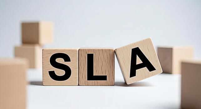Wooden blocks displaying SLA on a white surface symbolizing Service Level Agreement in a business setting representing commitment and quality assurance with a clean and professional mood photo