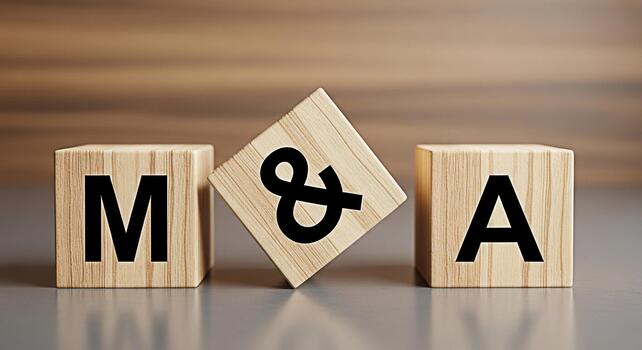 Wooden blocks displaying MA concept on a neutral surface symbolizing mergers and acquisitions in a corporate environment conveying a message of business strategy and financial growth photo