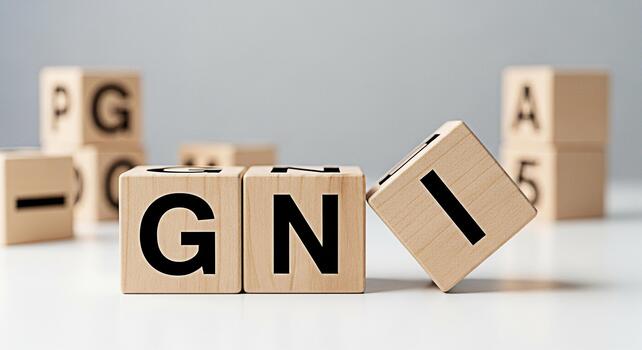 Wooden blocks spelling GINI on a white surface creating a playful and educational atmosphere perfect for illustrating concepts of language learning and early childhood development in a bright studio s photo