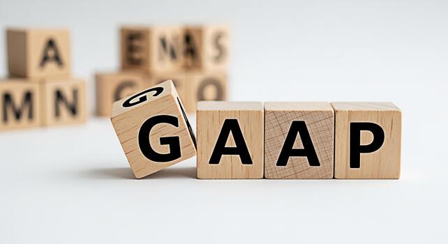 Wooden blocks spelling out GAAP on a white surface representing Generally Accepted Accounting Principles conveying a sense of financial compliance and regulatory standards in a clean minimalist settin photo