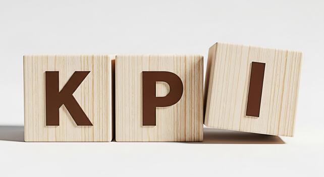 Wooden blocks displaying KPI acronym on a white surface representing key performance indicators for business success and strategic planning in a minimalist and clean environment photo