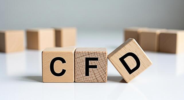 Wooden blocks spelling CFD on a white surface representing Contracts for Difference in a financial setting conveying concepts of trading investment and market volatility photo