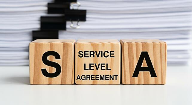 Wooden blocks spelling SLA representing Service Level Agreement in a bright office environment symbolizing business commitment and clear communication for successful partnerships and client satisfacti photo