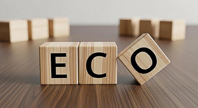 Wooden blocks spelling ECO on a wooden surface representing environmental awareness and sustainability in a bright and clean setting promoting an ecofriendly and responsible lifestyle photo
