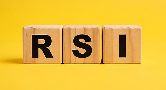 Wooden blocks displaying RSI on a vibrant yellow background representing Relative Strength Index in financial markets conveying a message of investment strategy and market analysis with a minimalist a photo
