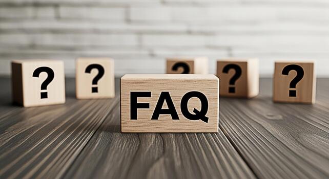 Wooden blocks displaying FAQ and question marks on a rustic wooden surface representing information access and problemsolving in a simple and approachable way fostering a sense of clarity and guidance photo