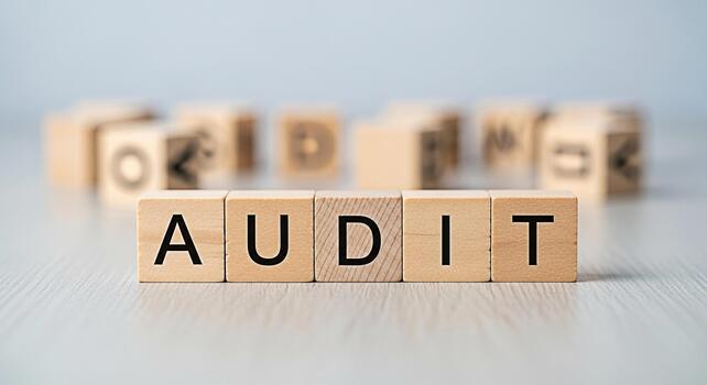 Wooden blocks spelling AUDIT on a light wooden surface representing financial examination and verification creating a sense of accountability and transparency in business and accounting practices photo