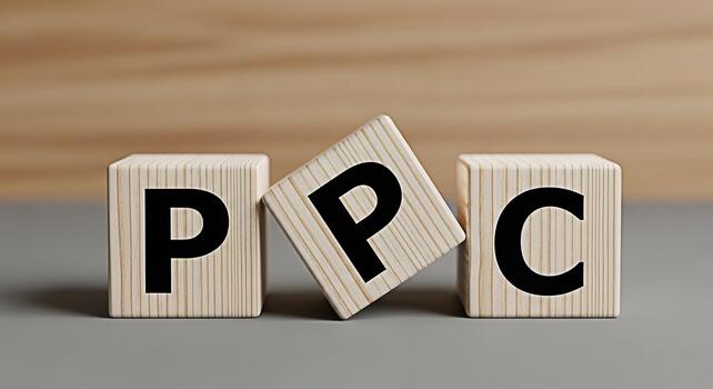 Wooden blocks displaying PPC in a studio environment representing payperclick advertising and online marketing strategies conveying a message of digital growth and successful campaign management photo