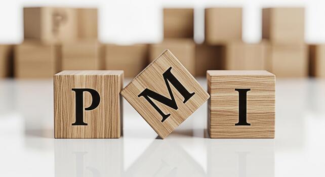 Wooden blocks spelling PMI on a reflective white surface representing the concept of Project Management Institute and its importance in business and professional development conveying a sense of clari photo