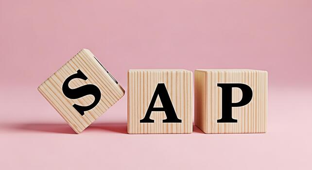 Wooden blocks spelling SAP on a pink background representing enterprise resource planning software conveying a sense of innovation and technological advancement in business solutions photo