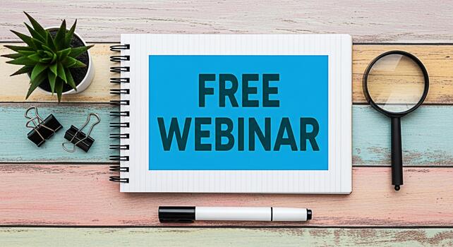 informativo cuaderno mostrando gratis seminario web mensaje en un vistoso de madera escritorio atractivo participación y conocimiento compartiendo creando un atractivo y accesible en línea aprendizaje ambiente foto