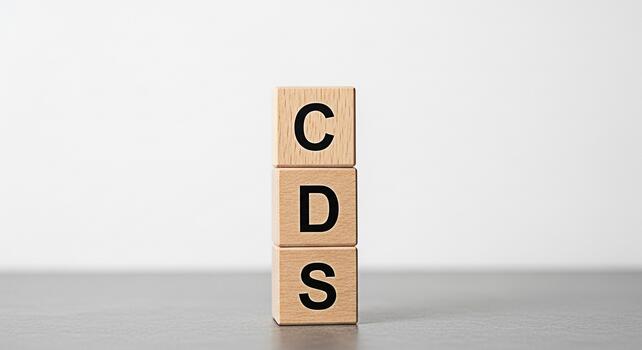 Wooden blocks spelling CDS stacked on a grey surface against a white background representing credit default swaps and financial concepts with a clean and minimalist aesthetic photo
