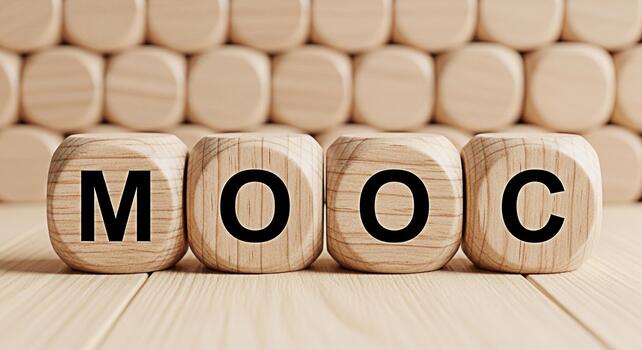 Wooden blocks displaying the acronym MOOC on a wooden surface representing online education and learning creating a concept of accessible knowledge and modern educational methods in a bright studio se photo