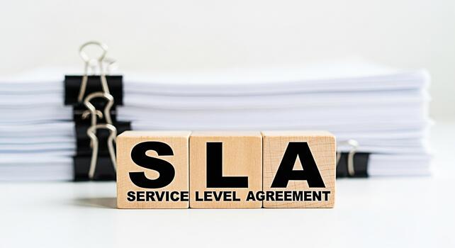 Wooden blocks displaying SLA in a bright office environment representing Service Level Agreement crucial for business contracts ensuring quality and reliability in service delivery fostering trust and photo