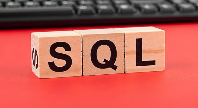 Wooden blocks displaying SQL on a vibrant red surface symbolizing database management and querying conveying a sense of structured information and efficient data retrieval in a modern tech environment photo