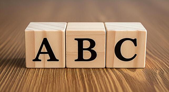 Wooden alphabet blocks displaying ABC on a wooden surface symbolizing early childhood education learning the alphabet and the joy of discovering new things in a bright and inviting setting photo