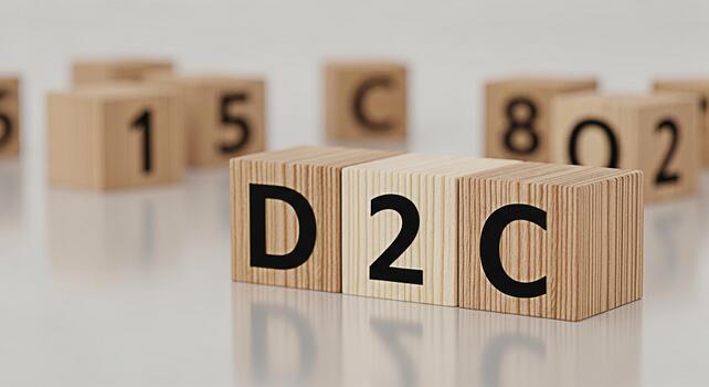 Wooden blocks spelling D2C on a white surface representing directtoconsumer business models showcasing a modern and minimalist approach to retail and ecommerce strategies in a bright clean environment photo